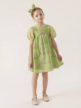 Young Girl's French Style Elegant Printed Bubble Sleeves Short Dress With Full Skirt (Includes Headband), Summer